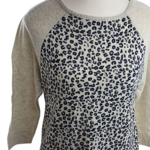 Autumn Cashmere Womens S Leopard Print Sweater 100% Cashmere Beige Gray - Picture 3 of 6